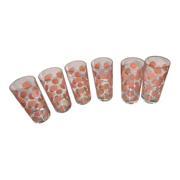 Homer Laughlin Fiesta Dots Circle Tumblers Set of 6 Peach /pink Dots Retired 6” - Picture 2 of 14